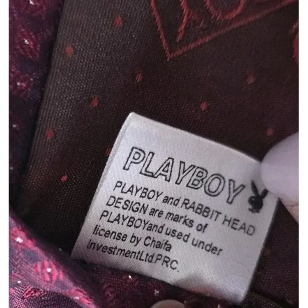 VTG Playboy Men's Tie Purple Pink Polka Dot Bunny Ears Logo Retro Silk Accessory